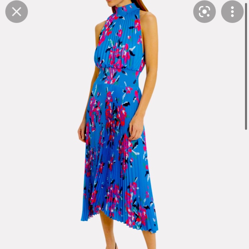 ALC Renzo Pleated Midi Dress Blue Pink Floral Size 4 NWOT
